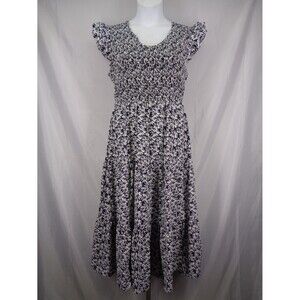 Baltic Born Floral Smocked Midi Dress Size Large Tiered Flutter Sleeve